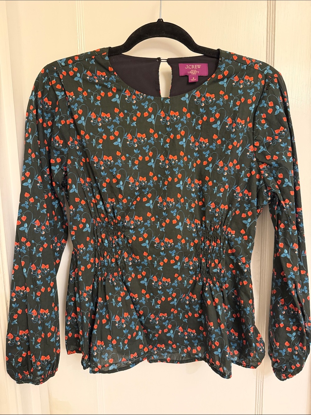 J. Crew Liberty of London Floral Peplum Strawberry Top Lined